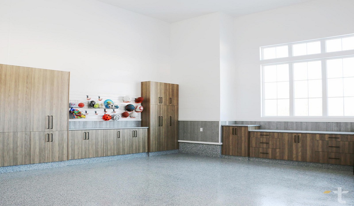 Trusscore wall and ceiling panels with garage storage
